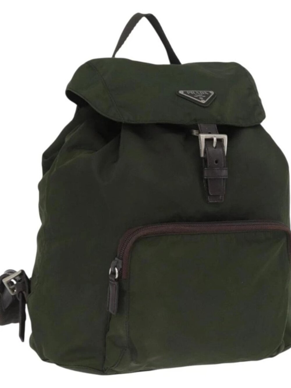 PRADA Backpack Nylon Khaki Silver Auth ARZ693